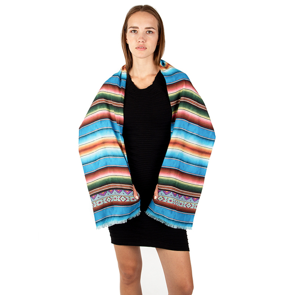 JANE CARR DEEP SKY BLUE RED TOMATO YELLOW SCARFWOMENS SIZE 174X32